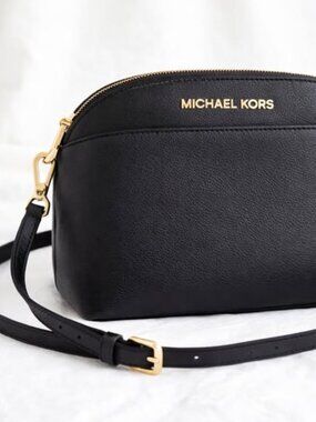 Michael Kors Black Leather Crossbody with Gold Chain